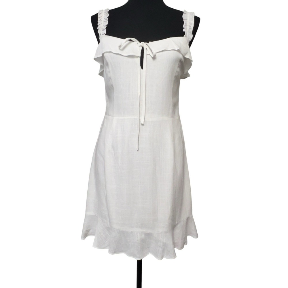Lulus Days Like This Ivory Sleeveless Ruffled Mini Linen Viscose Dress Large‎